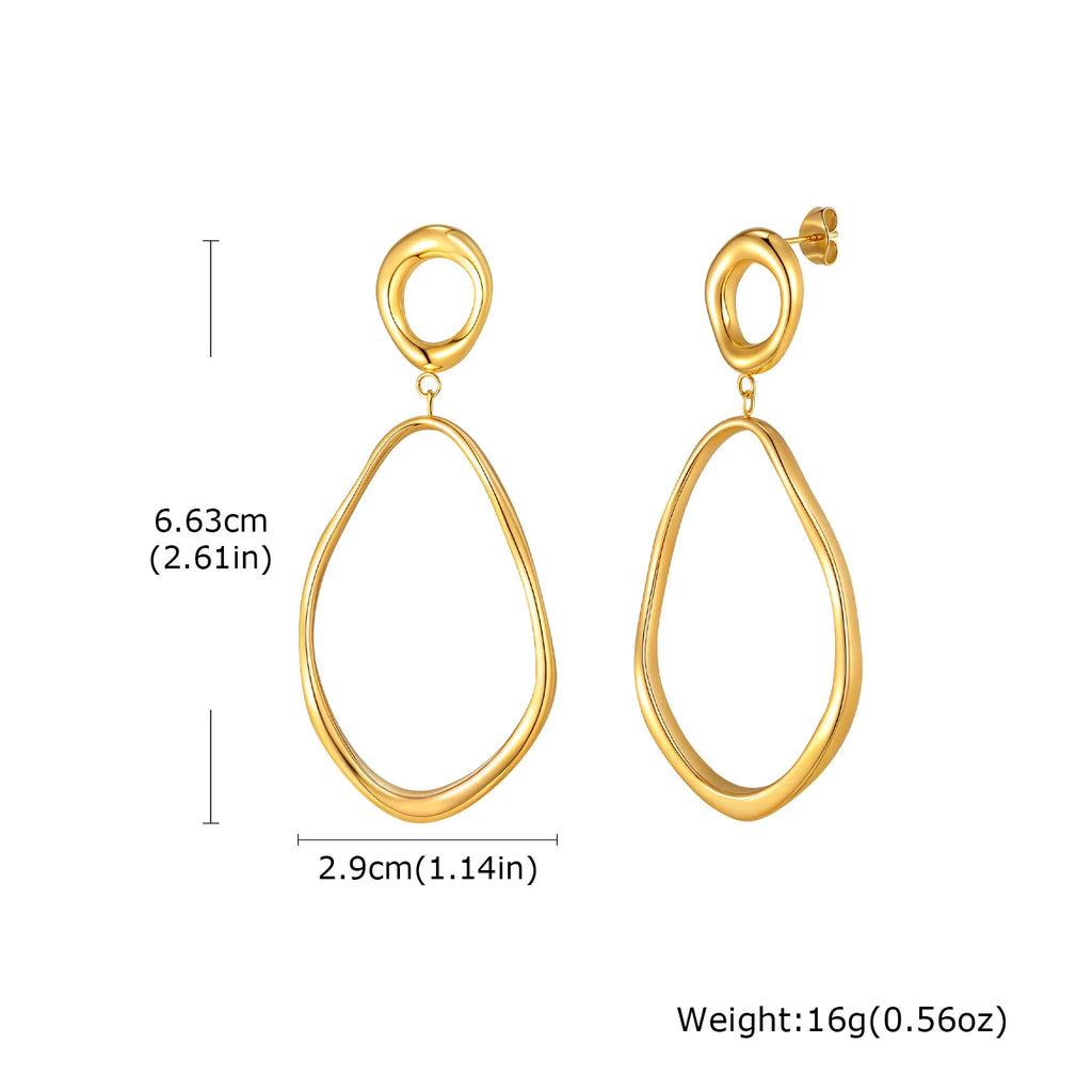 Geometric Irregular Lines Oval Drop Earrings, Minimalist Stainless Steel 18K Gold Plated Earrings,Trendy Party Jewelry for Women