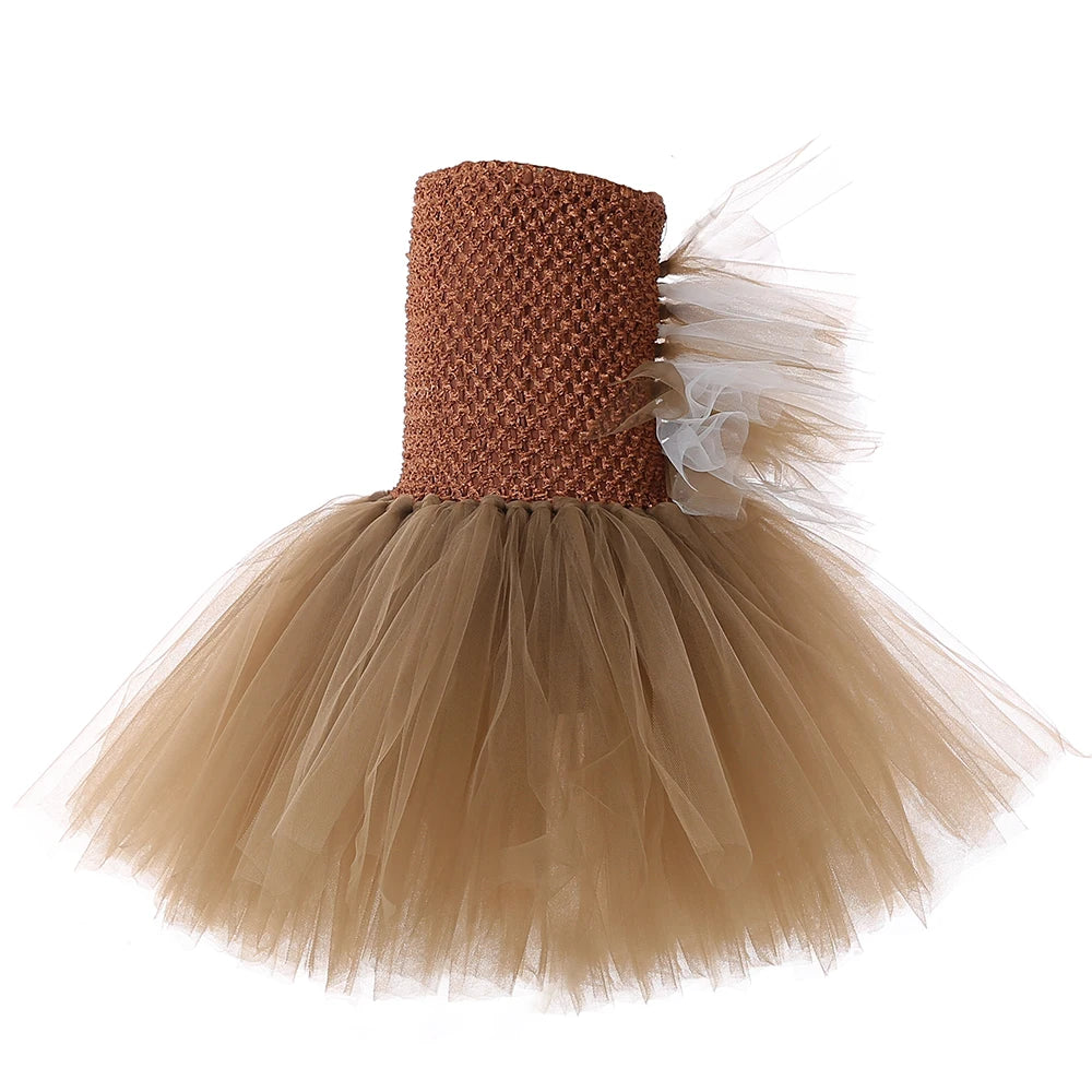 Girls Brown Mane Horse Tutu Dress Costume Kids Farm Animals Pony Dress Up Clothes Toddler Girl Halloween Birthday Party Dresses
