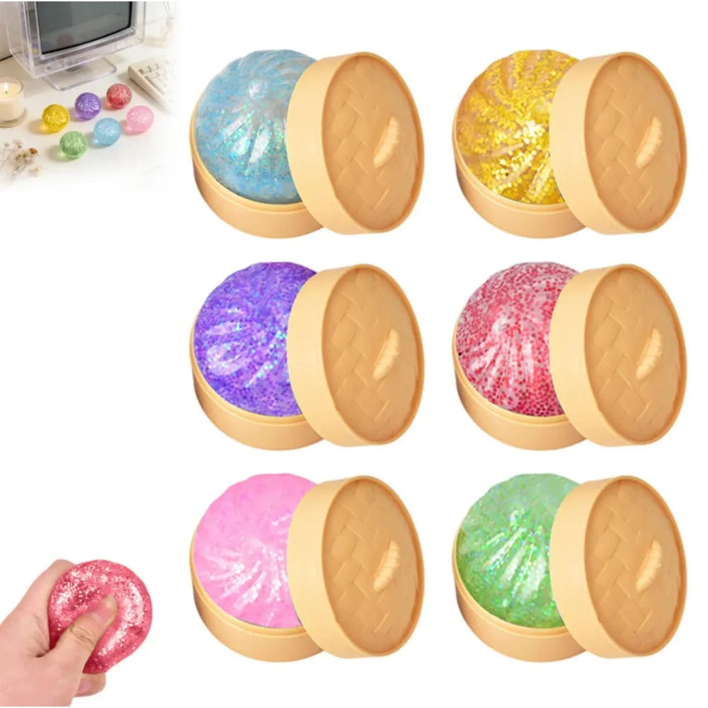 Dumplings Glitter Dumpling Toy Cute Dumplings Squishiest With Steamer Box Stress & Anxiety Toys For Focus ADHD Population