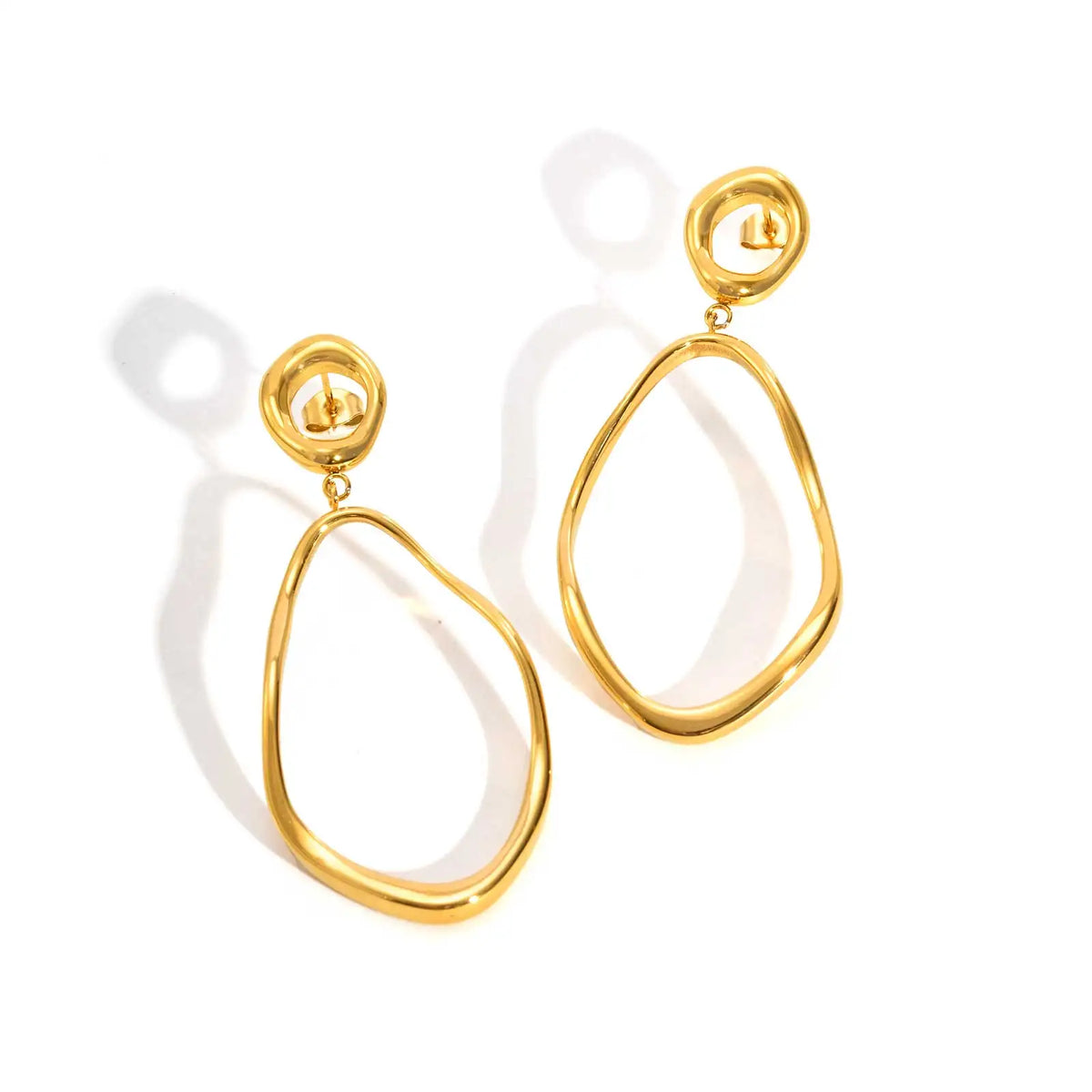 Geometric Irregular Lines Oval Drop Earrings, Minimalist Stainless Steel 18K Gold Plated Earrings,Trendy Party Jewelry for Women