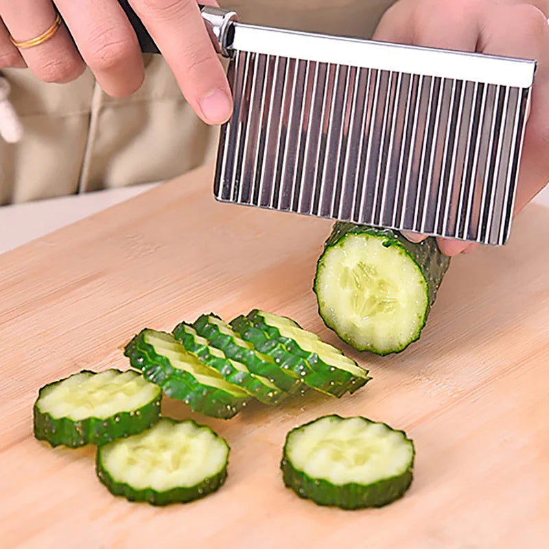 Potato Cutter Stainless Steel Wavy Knife Potato Chip Slicer Dough Vegetable Fruit Chopper Fry Maker Tools Kitchen Gadgets