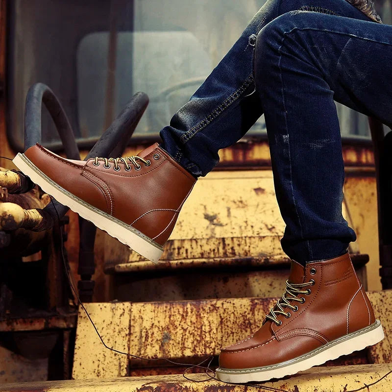 Winter Warm Men Boots Leather Mens Snow Boots with Fur Handmade Waterproof Male Ankle Boots No-slip High Top Male Work Shoes