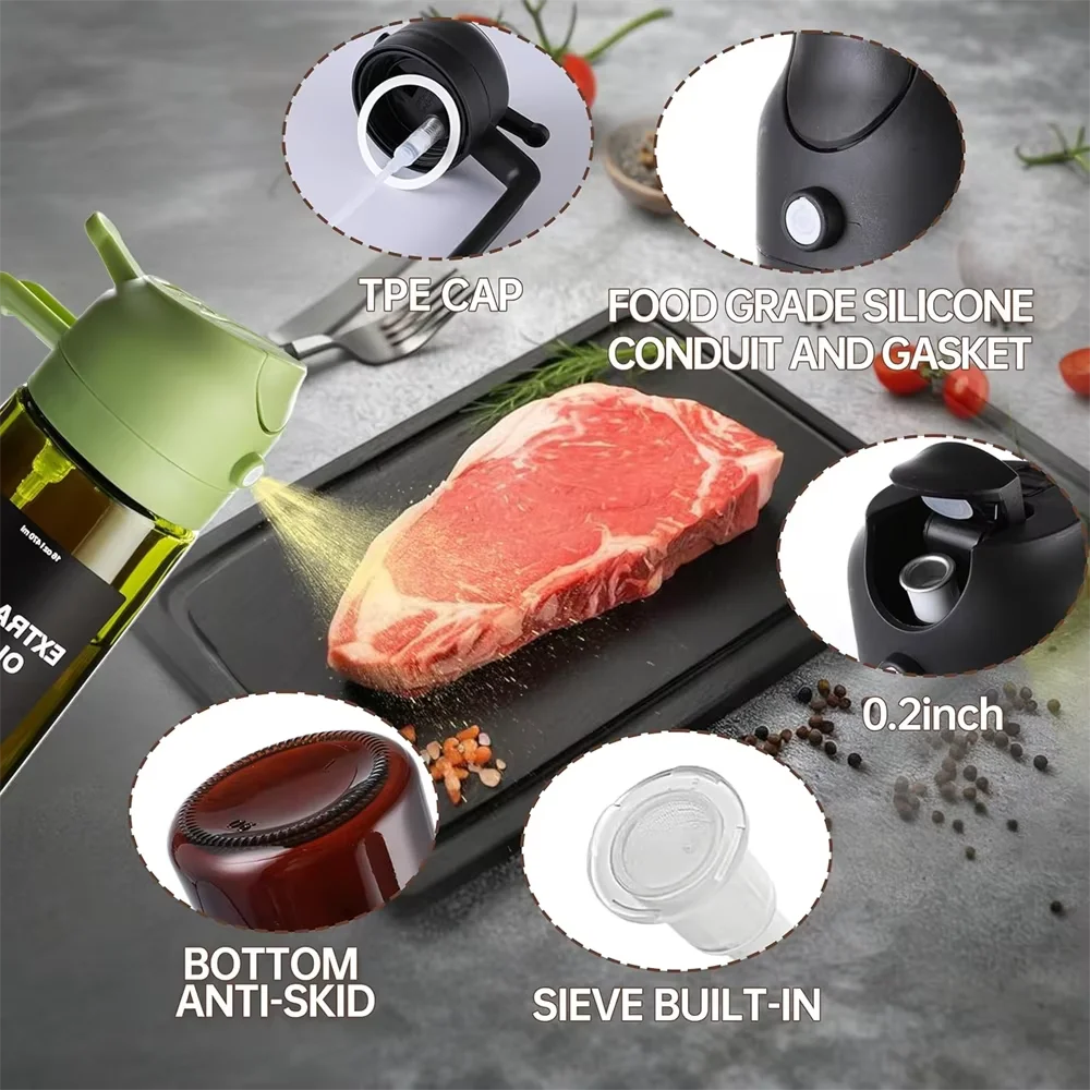 2 In 1 Pour Spray Sprayer Kitchen Glass Oil Kettle 470ml Olive Oil Dispenser Healthy Oil Control Kitchen Gadgets for BBQ