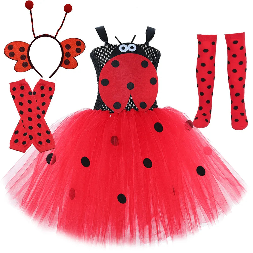 Girls for Halloween Birthday Party Dress Up Clothes Ladybug Costume  Toddler Kids Ladybird Lady Bug Tutu Dress with Beetle Wings