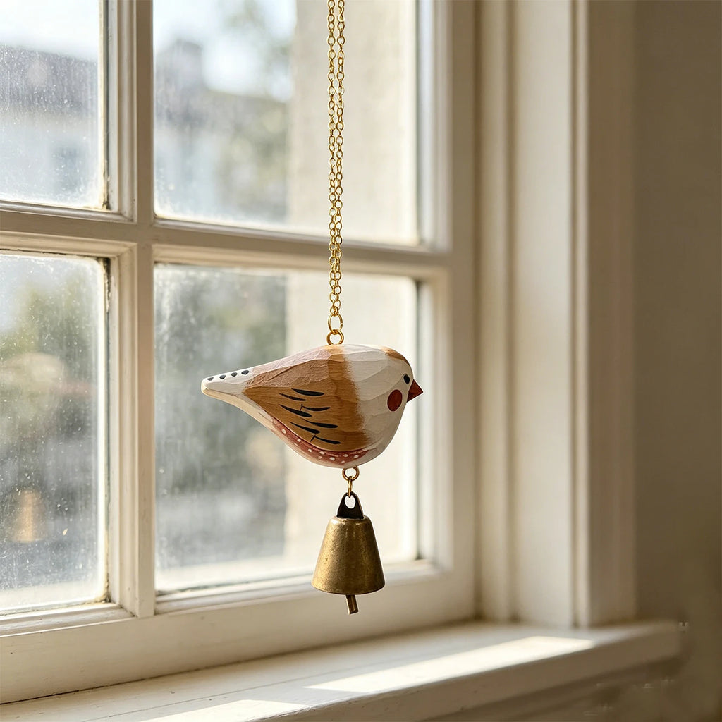 1Pc Hanging Wind Chime, Unique Hand-Carved Wooden Bird Statue Ornament, Painted Wooden Bird Sculpture, Home Decoration, Hanging Decoration, Outdoor Garden Decoration, Exquisite Craftsmanship, Unique Holiday Gift, Thanksgiving