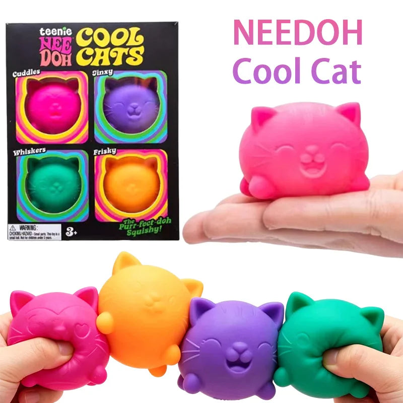 NEEDOH Cool Cat Squishy Toys Slow Rise Sensory Fidget Toys 4 Pack Teenie Cool Cats Squishies Sensory Fidget Toys Party Favors