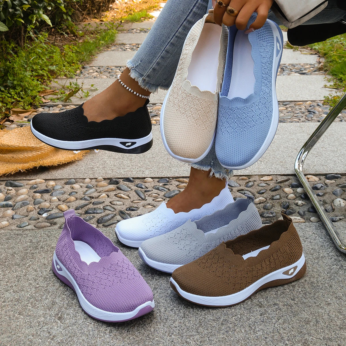 Women's 2026 Summer Breathable Knit Slip-On Sneakers Ultra Lightweight Soft Sole Comfortable Casual Loafers for Daily Work Walk