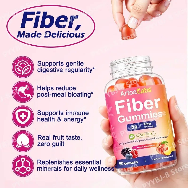 ArtoaLabs Vegan Pectin Fiber Gummies, Sugar-Free, 5g Fiber Per Serving To Support Gut Health & Nutrient Absorption - 90 Gummies