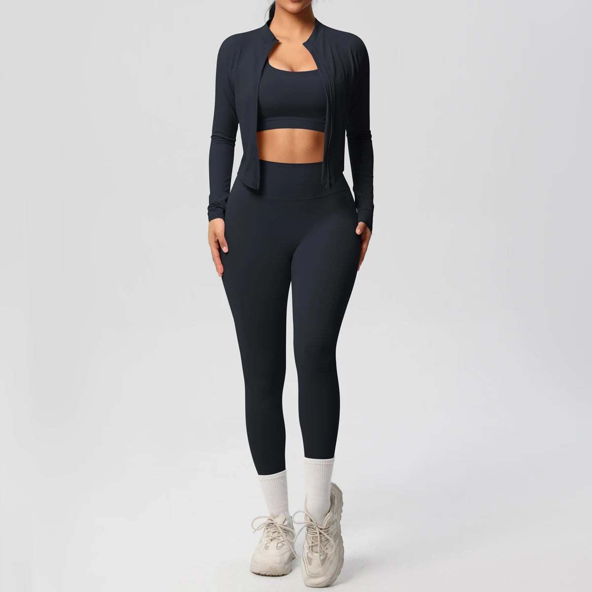3pcs Sportswear Yoga Set Gym Sports Bra Zipper Jacket Leggings Clothes Sportswear Yoga Suits For Women Fitness Set Tracksuit