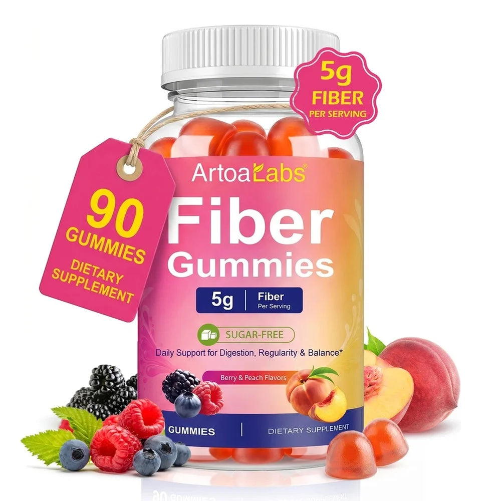 ArtoaLabs Vegan Pectin Fiber Gummies, Sugar-Free, 5g Fiber Per Serving To Support Gut Health & Nutrient Absorption - 90 Gummies