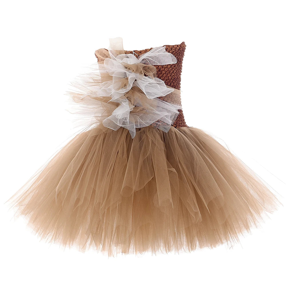 Girls Brown Mane Horse Tutu Dress Costume Kids Farm Animals Pony Dress Up Clothes Toddler Girl Halloween Birthday Party Dresses