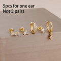 5PCS Stainless Steel Little Huggies Ear Stud Earrings Set For Women Tiny Crystal Zirconia Pendant Earrings Piercing Jewelry