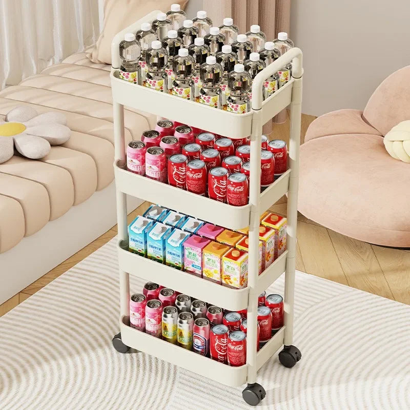 3/4Layer Trolley Organizer Mobile Bathroom Bathroom Storage Trolley Rack Household Kitchen Multifunctional Cart with Wheels