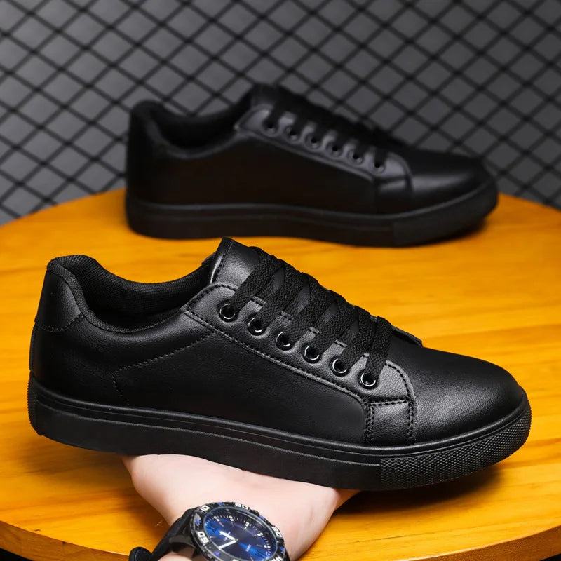 Hot Men's Casual Shoes Leather Sneakers Fashion White Black Male Vulcanized Shoes Non-slip Soft Men Shoes Lightweight Flat Shoe