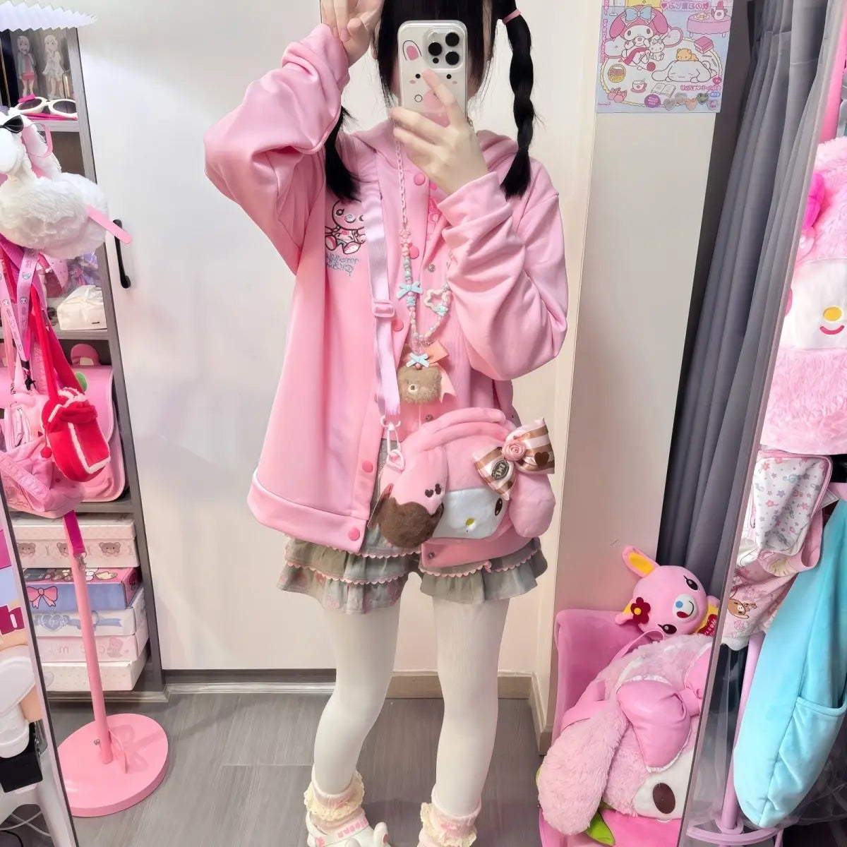 Japanese Cartoon Mp Embroidery Daughter Clothing Jojifuku Cute Hoodies Women Autumn New All Match Single-breasted Cardigan