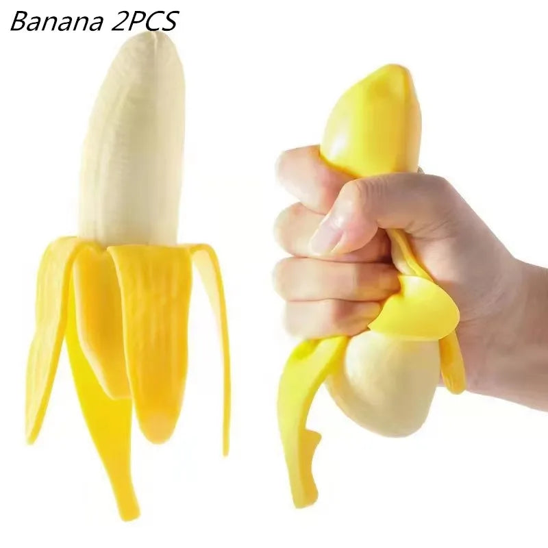 Cute Fruit Squishy Stress Balls Fidget Sensory Toy Squeeze Stress Relief Hand Toy Anti-Anxiety Banana Stretchy Slow Rising Toy
