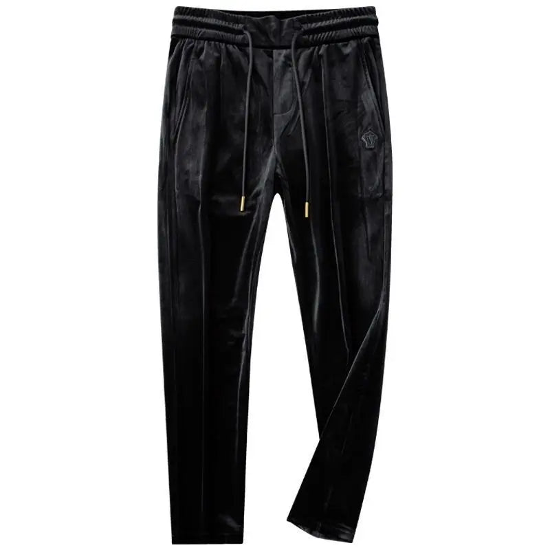 Fashion Autumn Winter Casual Pants Elastic Waistband Thicken Velvet for Men Loose Trousers Embroidery Stylish Gold Velvet Pants