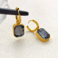 Stainless Steel High Quality Green Geometric Crystal Dangle Earrings for Women Retro Fashion Hoop Emerald Jewelry Accessory Gift