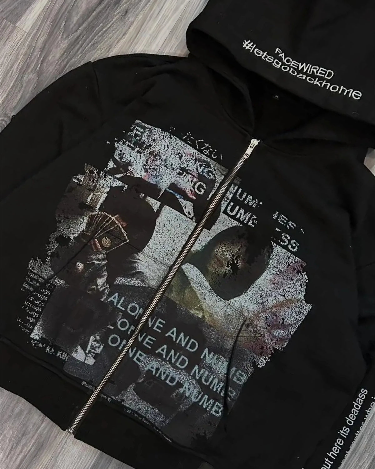 Harajuku Casual Letter Zip Oversized Hoodie Grunge Streetwear Gothic Sweatshirt Hoodies Women Tops Men Clothing Goth Y2k Clothes