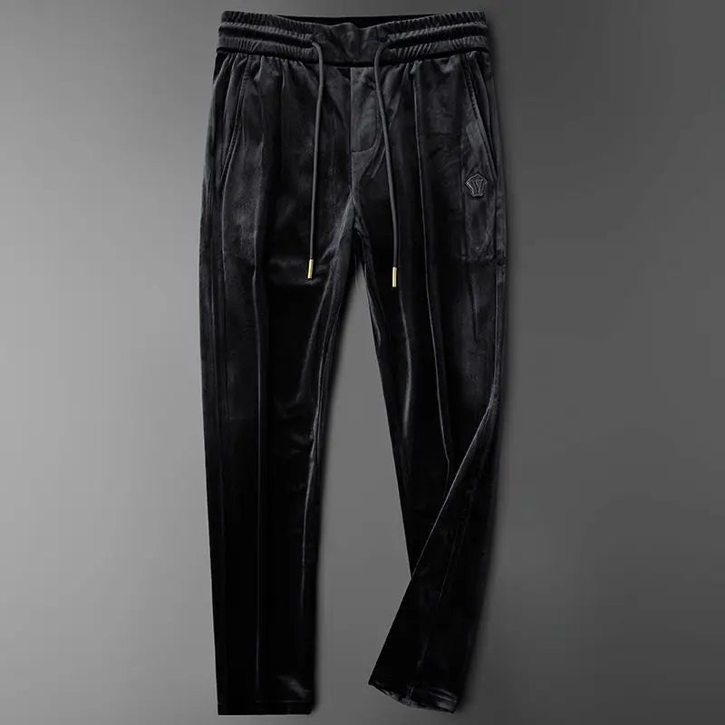 Fashion Autumn Winter Casual Pants Elastic Waistband Thicken Velvet for Men Loose Trousers Embroidery Stylish Gold Velvet Pants
