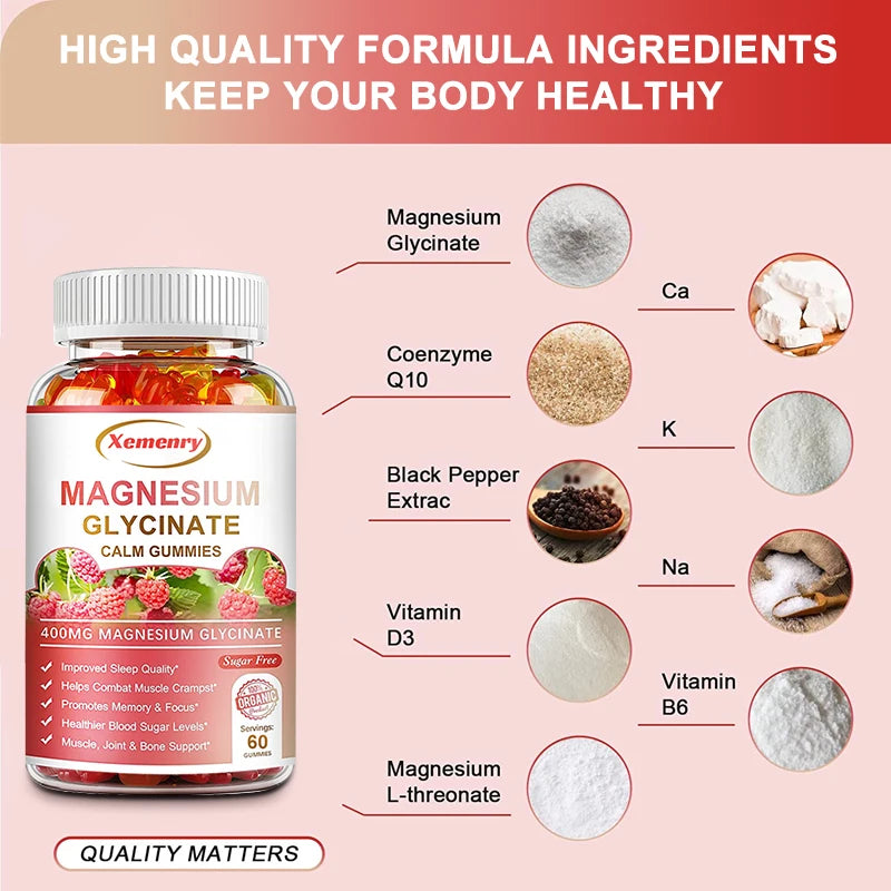 Magnesium Glycinate Gummies Calm Relieves Stress Support Sleep Support Memory Concentration & Muscle Spasms