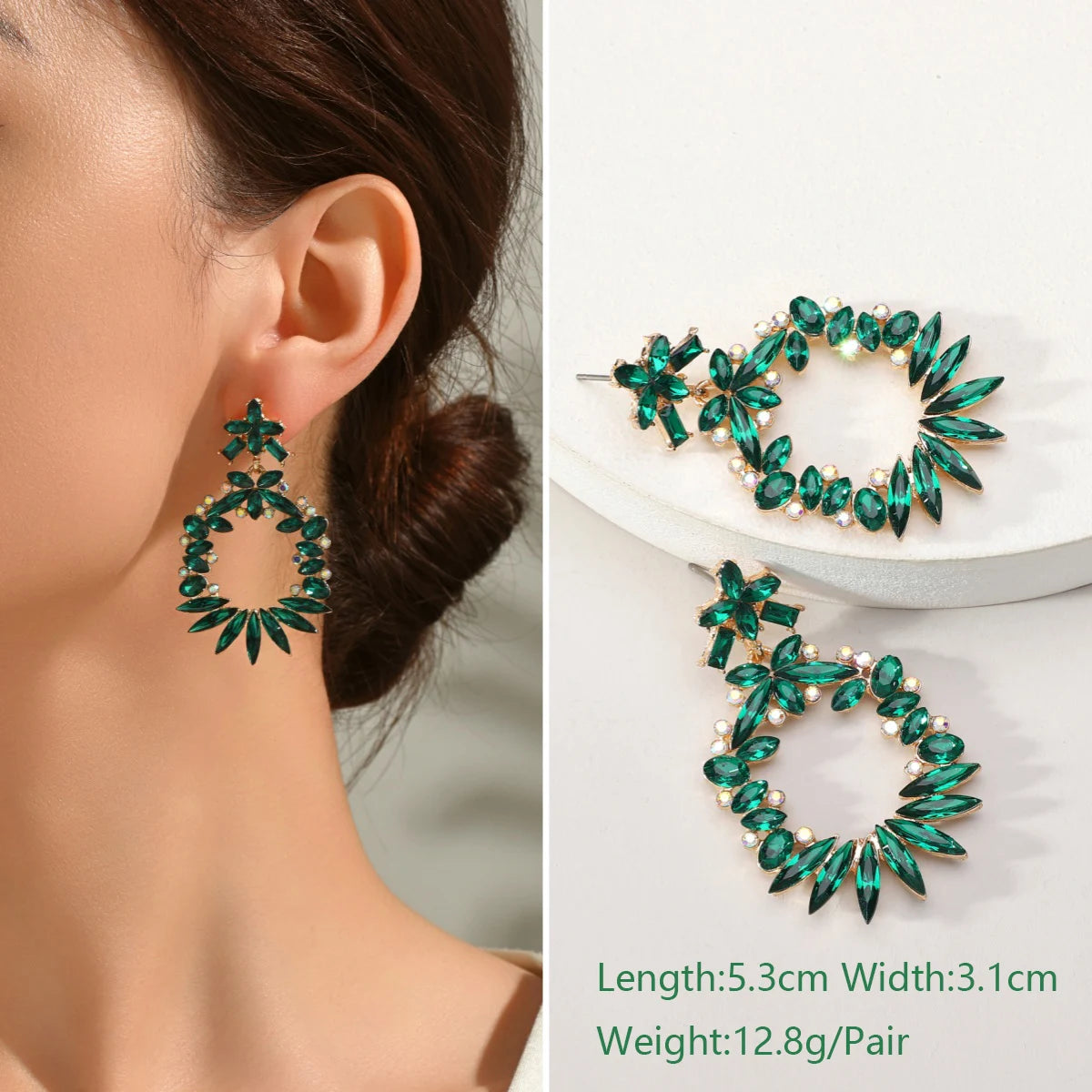 1 Pair Elegant Luxury Rhinestone Floral Earrings Women's Vintage Jewelry Party Prom Banquet Formal Accessories