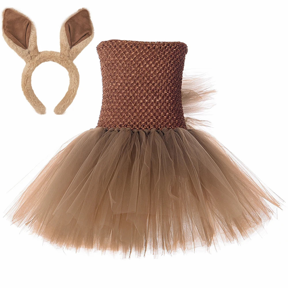 Girls Brown Mane Horse Tutu Dress Costume Kids Farm Animals Pony Dress Up Clothes Toddler Girl Halloween Birthday Party Dresses
