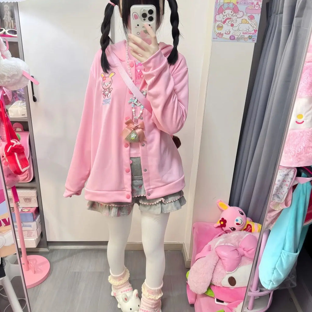 Japanese Cartoon Mp Embroidery Daughter Clothing Jojifuku Cute Hoodies Women Autumn New All Match Single-breasted Cardigan