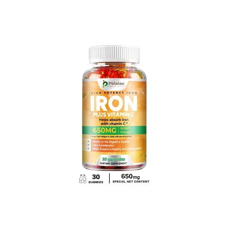 Iron Gummies 650 Mg - Supports Red Blood Cell Production, Promotes Absorption, Relieves Fatigue, Improves Energy, Gluten-free