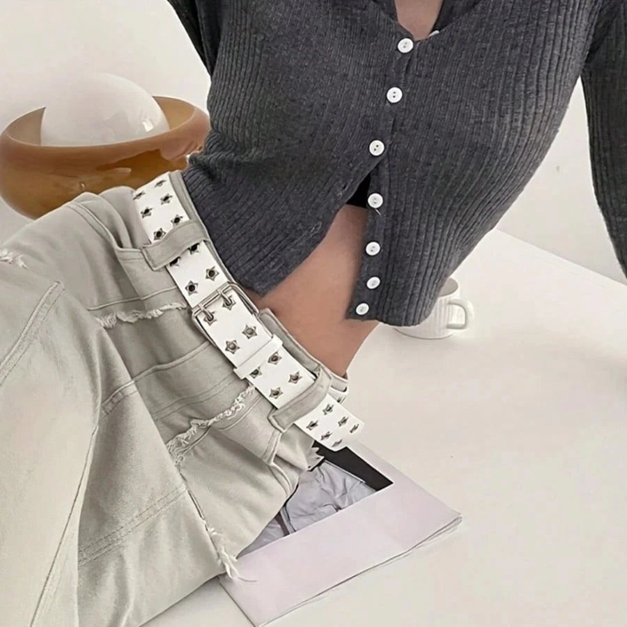 Women Hollow Out Punk Style Fashion Belt With Star Hollow Decor, Casual Fall, Autumn, Halloween