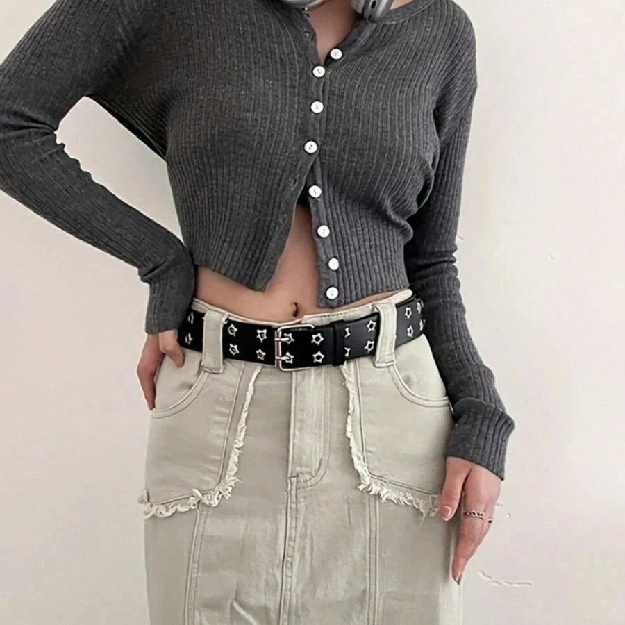Women Hollow Out Punk Style Fashion Belt With Star Hollow Decor, Casual Fall, Autumn, Halloween