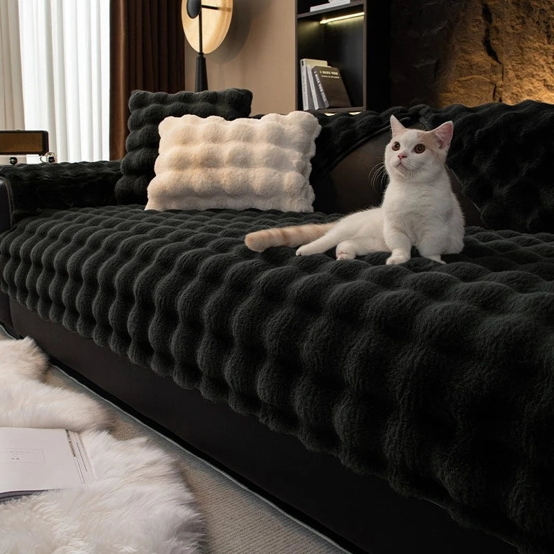 Thicken Imitation Rabbit Fur Plush Sofa Slipcover Non-slip Soft Sofa Towel Couch Cushion Cover for Living Room Modern Home Decor